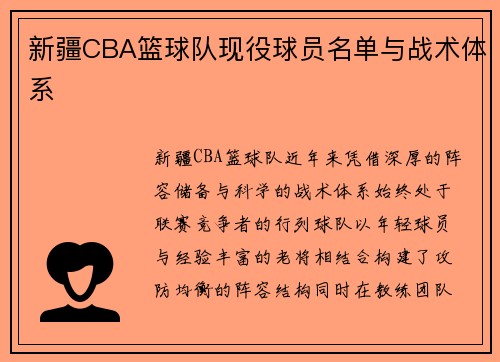 新疆CBA篮球队现役球员名单与战术体系
